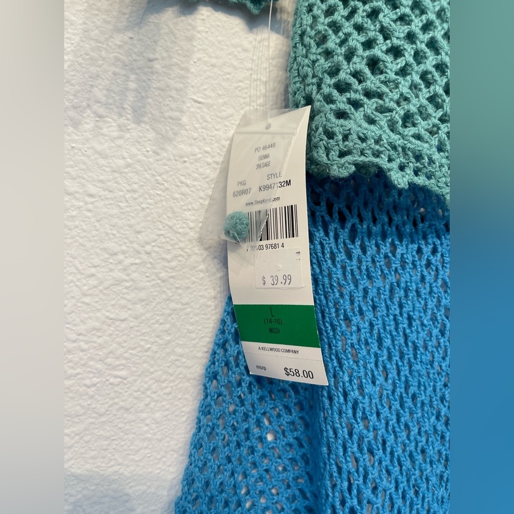 Koret Lot Loose Knit Womens Blue Resort Green Crochet Button Sweater Cardigan L - Picture 8 of 13